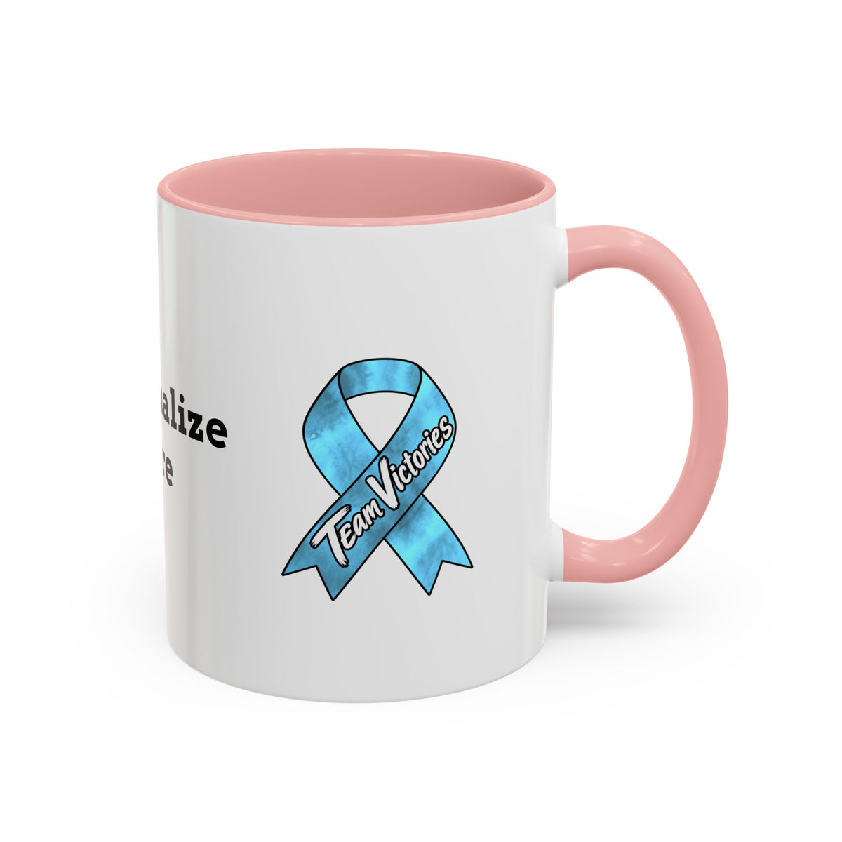 Moooove Over Cancer mug with pink accent handle in a coffee setting