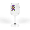Moooove Over Cancer personalized wine glass with colorful character artwork and green ribbon
