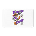 Moooove Over Cancer cow awareness ribbon design on a polyester entry doormat