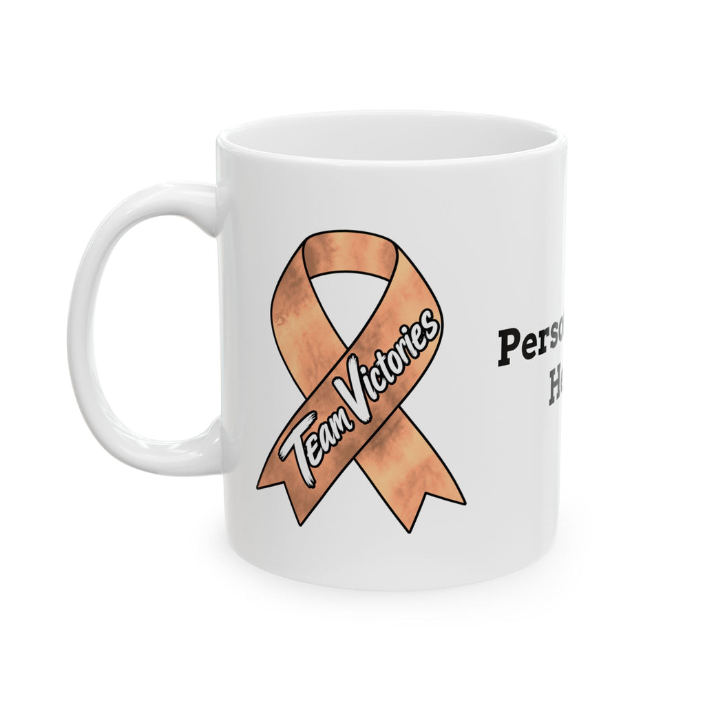 Moooove Over Cancer mug with Team Victories Uterine Cancer awareness ribbon design