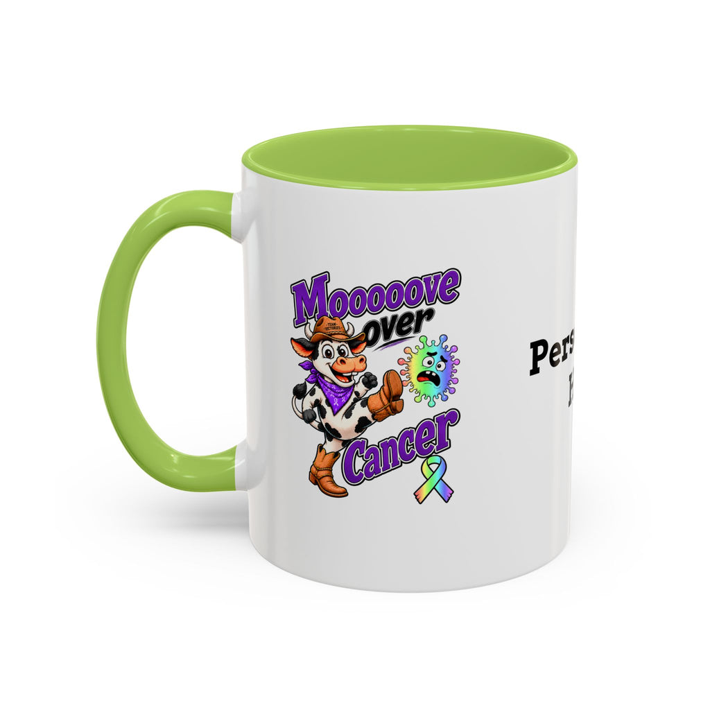 Team Victories all-cancer awareness ribbon on a mug with green accent handle