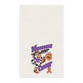 Moooove Over Cancer tea towel with a colorful cow, purple lettering, and orange ribbon