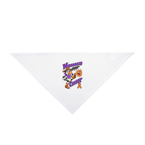 Front view of Moooove Over Cancer dog and cat bandana with awareness design