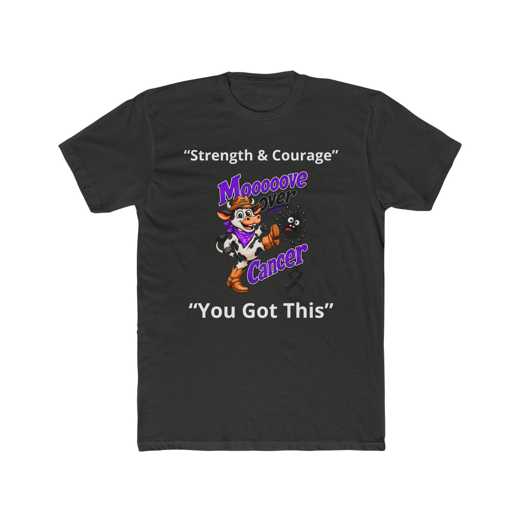 Black Moooove Over Cancer T-shirt with character artwork and awareness ribbon