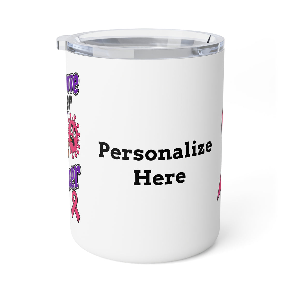 Moooove Over Cancer personalized mug showing the area for a chosen name or custom text