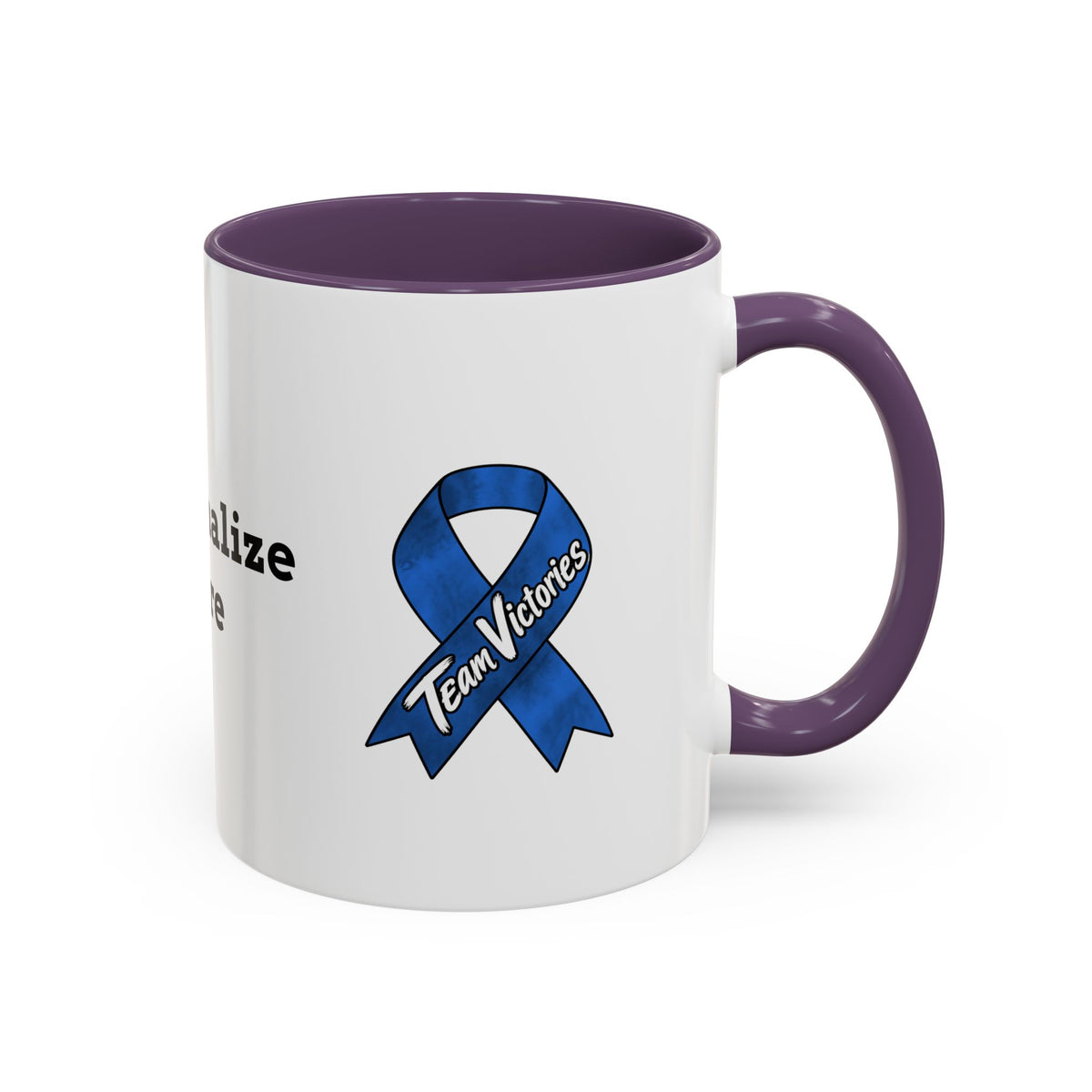 Moooove Over Cancer Colon Cancer awareness ribbon mug with colorful accent handle