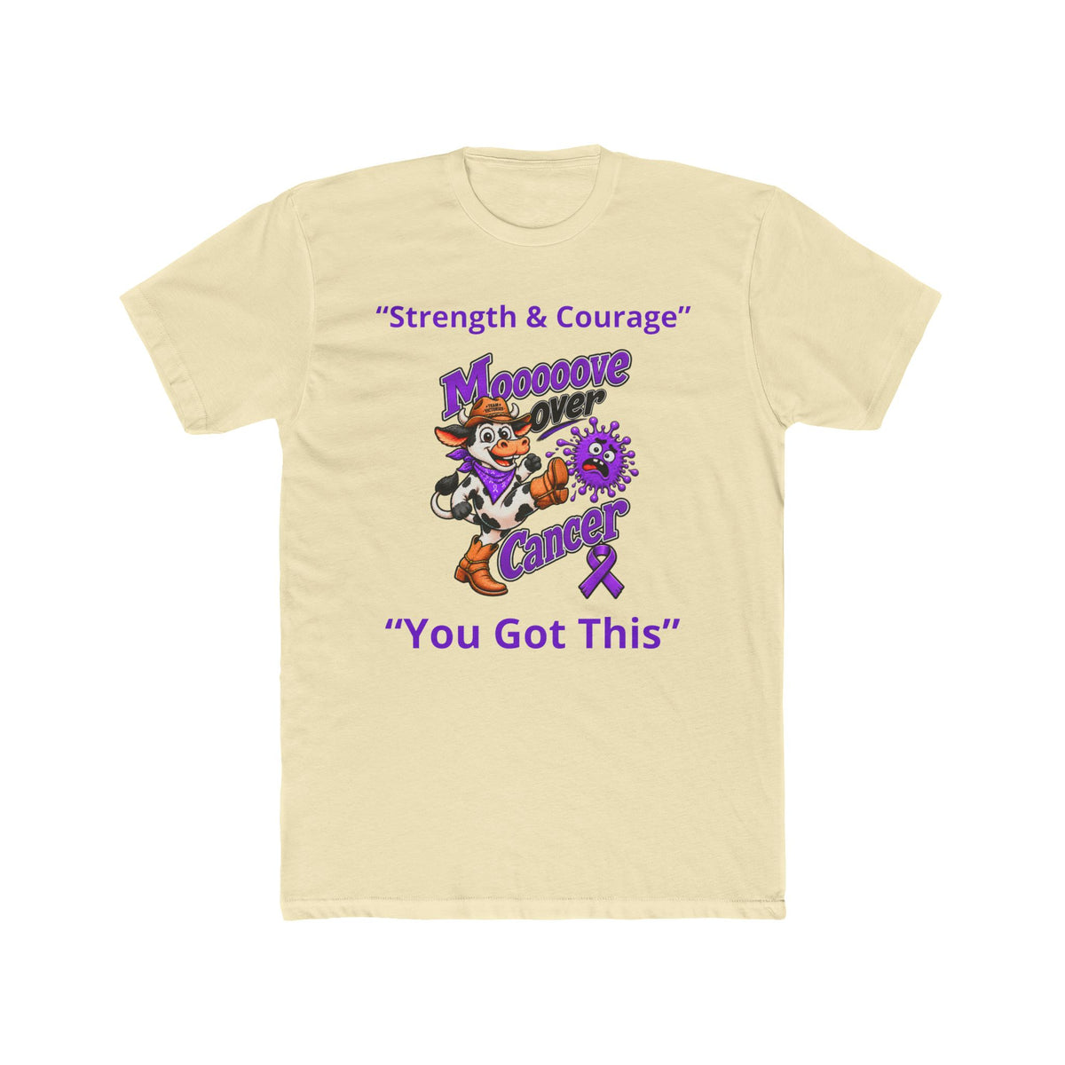 Light cream Moooove Over Cancer T-shirt with You Got This slogan and Pancreatic Cancer awareness ribbon
