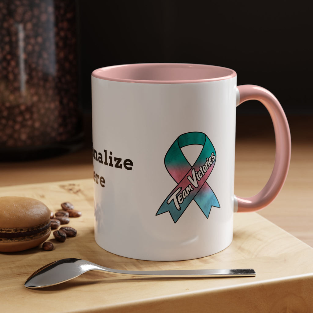 Moooove Over Cancer mug with character artwork and a pink Thyroid Cancer awareness ribbon
