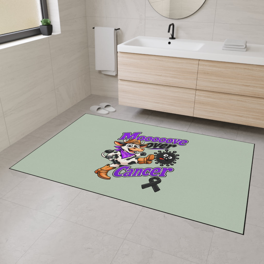 Moooove Over Cancer floor mat styled in a bathroom