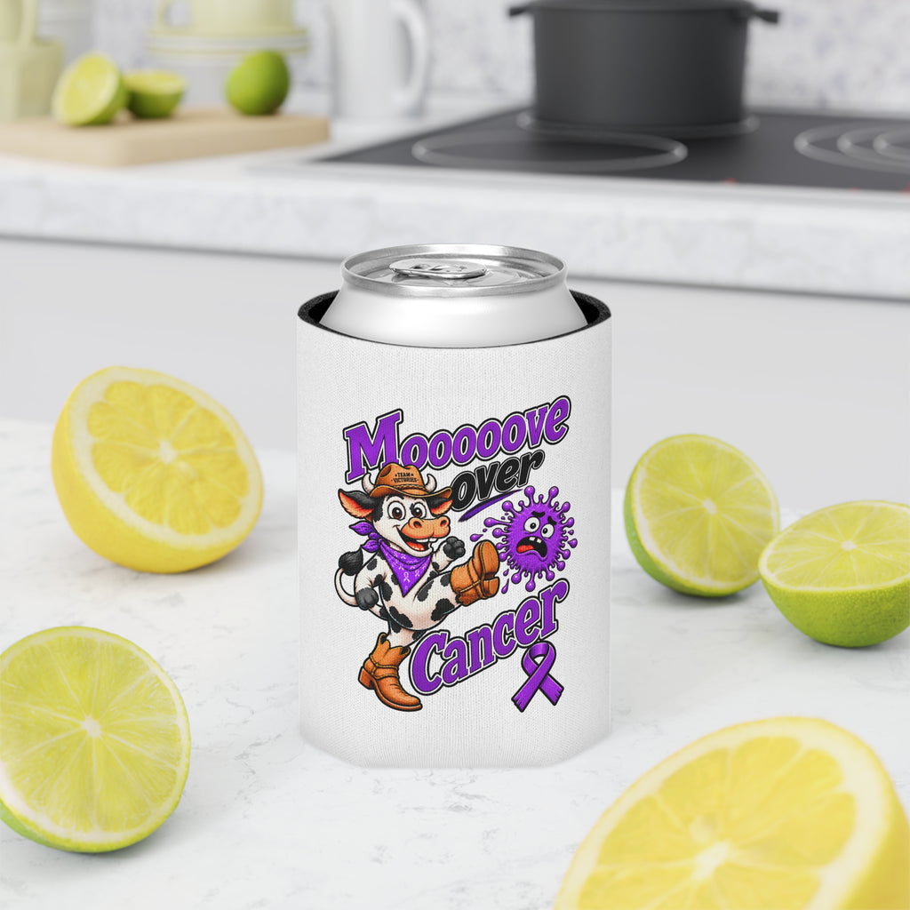Moooove Over Cancer can cooler displayed with lemons and limes