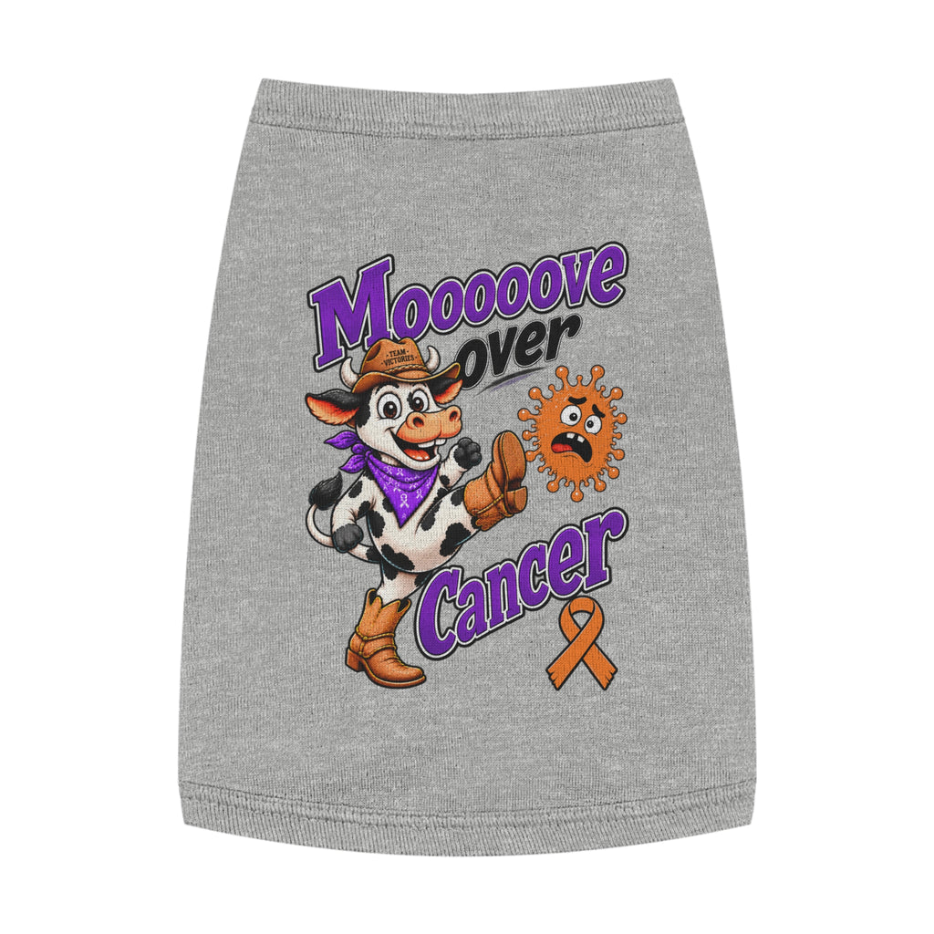 Gray Moooove Over Cancer pet tank top with cowboy cow and Leukemia/Kidney Cancer awareness ribbon