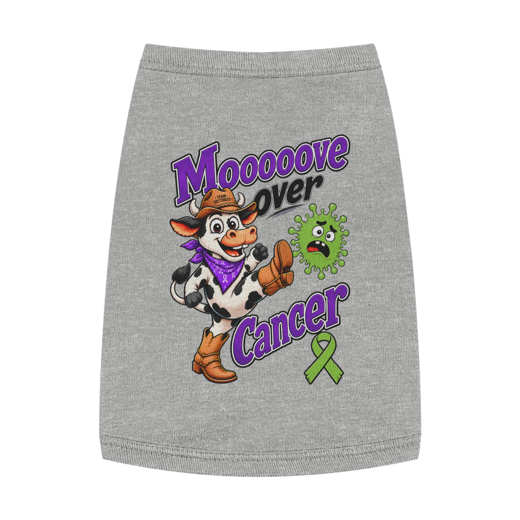 Gray Moooove Over Cancer pet tank top with Non-Hodgkin/Lymphoma Cancer awareness ribbon