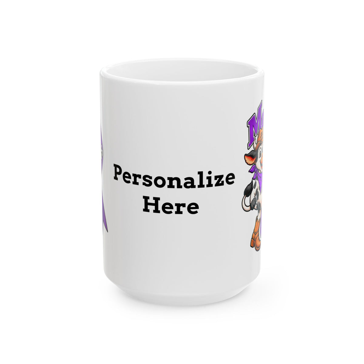 Moooove Over Cancer personalized ceramic mug with customizable name area