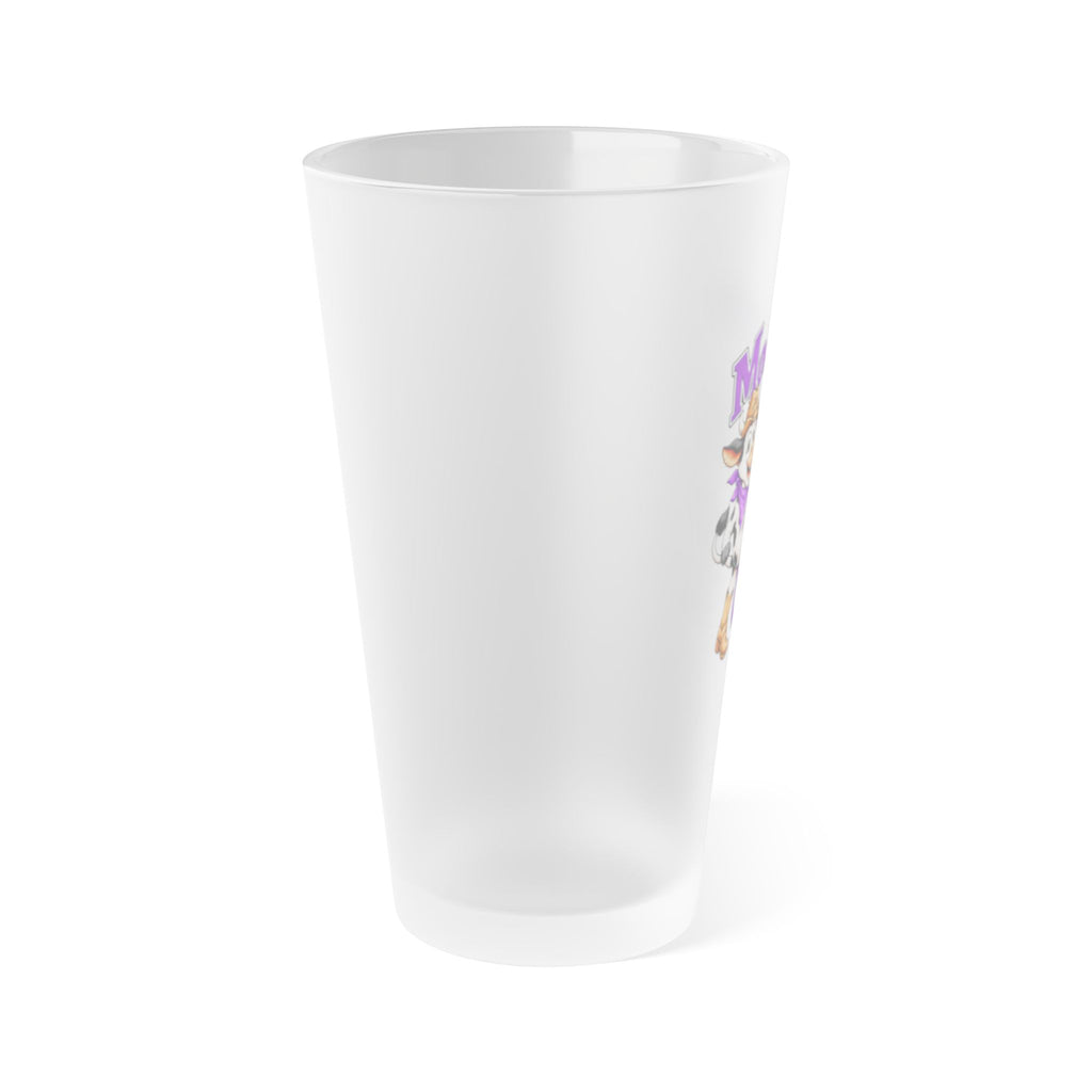 Side view of Moooove Over Cancer frosted 16 oz pint glass