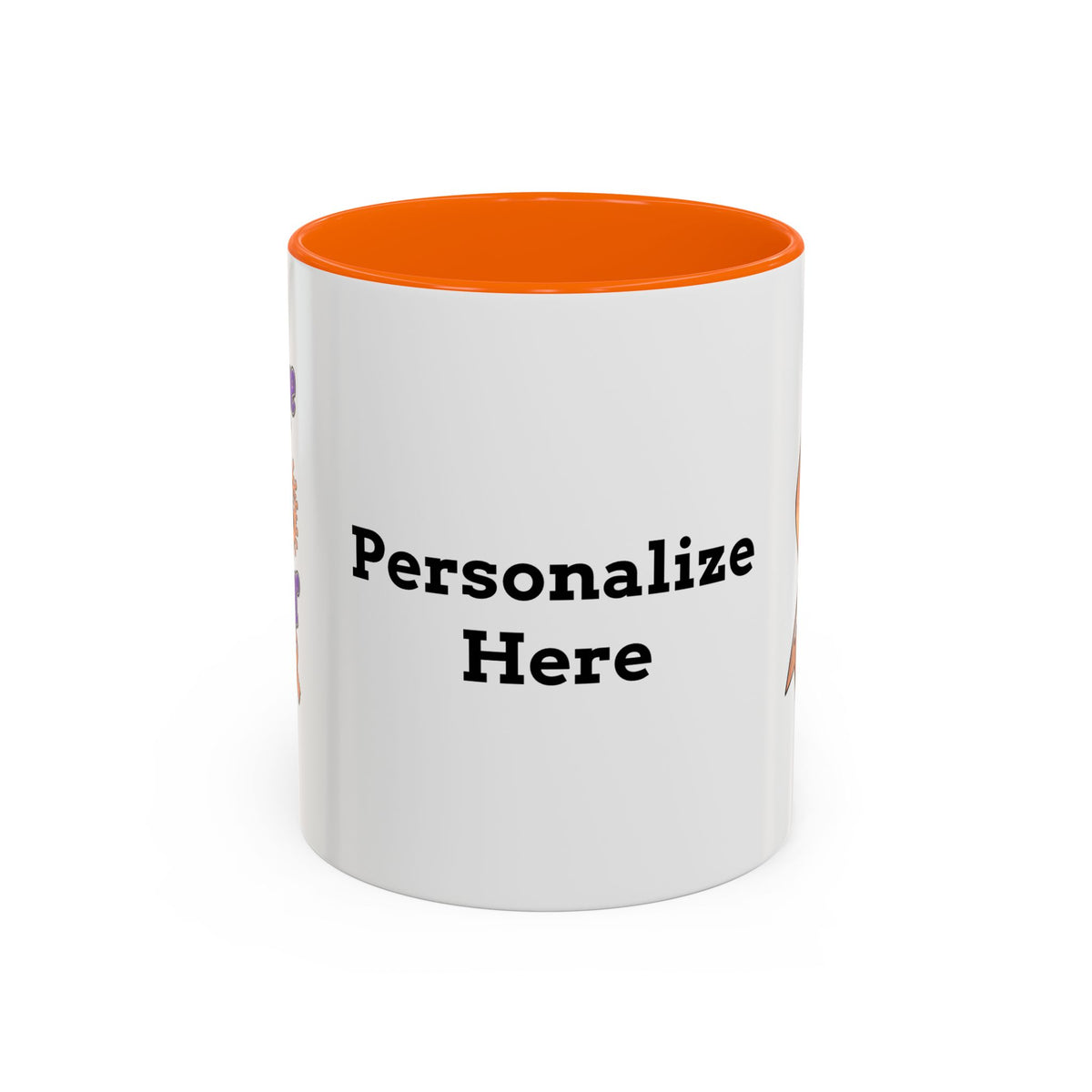 Moooove Over Cancer personalized mug showing space for a custom name and orange interior
