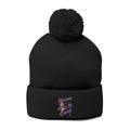 Black Moooove Over Cancer pom-pom knit cap with embroidered ribbon artwork