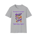 Gray Moooove Over Cancer T-shirt showing Strength & Courage and Leukemia/Kidney Cancer awareness ribbon