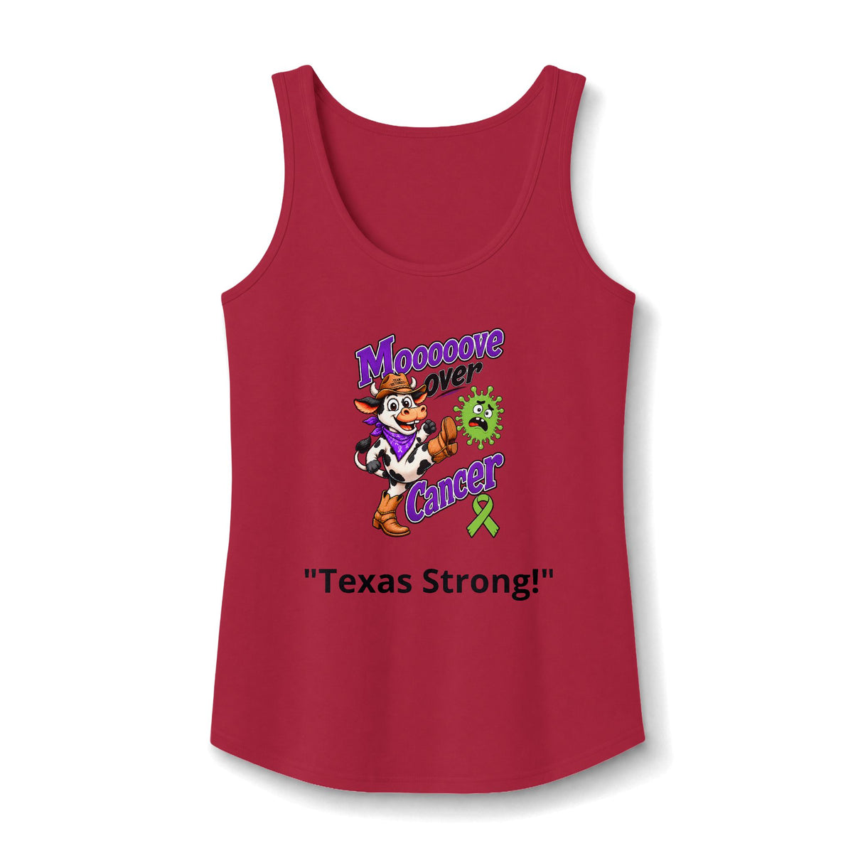 Red Moooove Over Cancer Texas Strong tank top with Non-Hodgkin/Lymphoma Cancer awareness ribbon