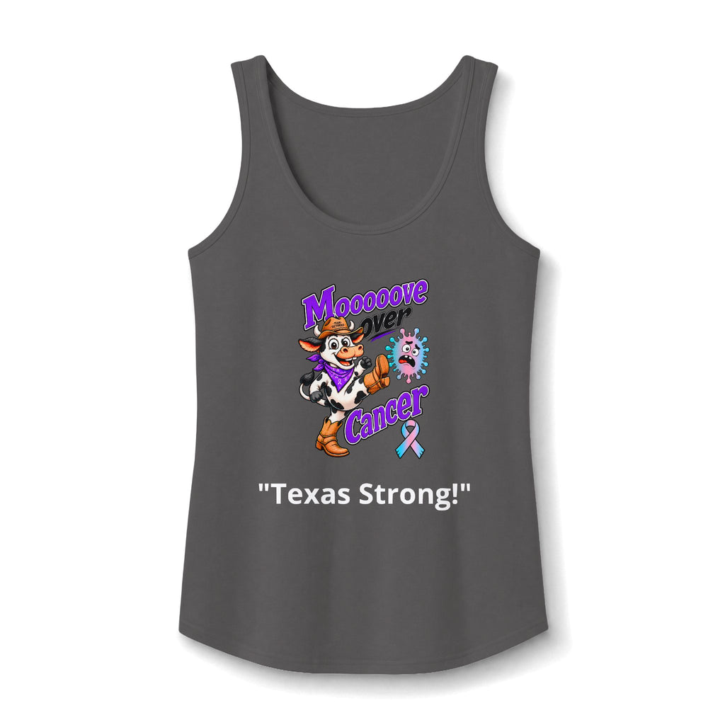 Moooove Over Cancer Texas Strong tank top with Thyroid Cancer awareness ribbon, charcoal