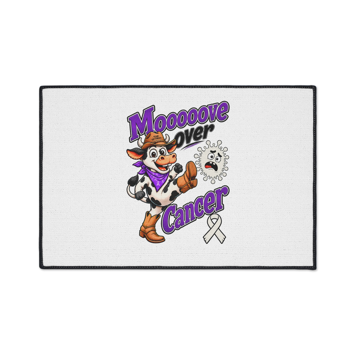 Rectangular Moooove Over Cancer mat with colorful Western artwork and Lung Cancer awareness ribbon