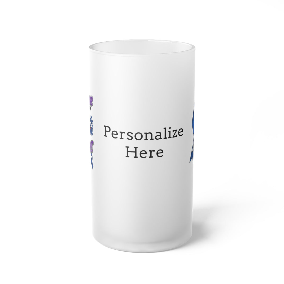 Moooove Over Cancer personalized frosted glass mug showing the custom name area