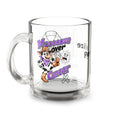 Moooove Over Cancer cowgirl ribbon design on a clear 10 oz personalized glass mug