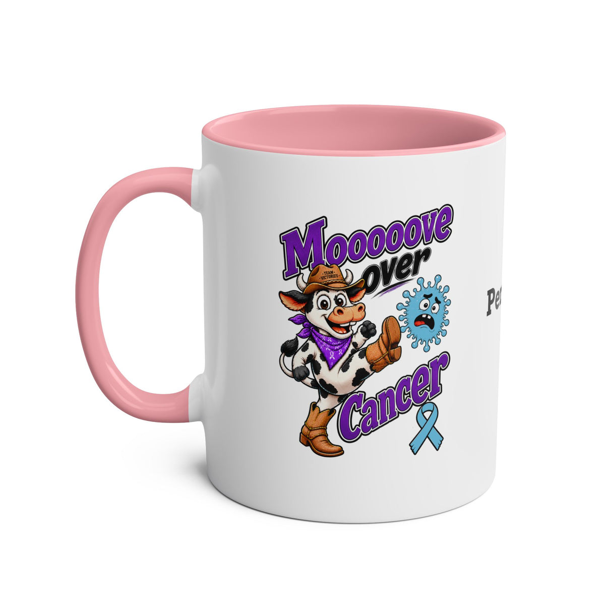 Moooove Over Cancer two-tone mug with pink interior and handle