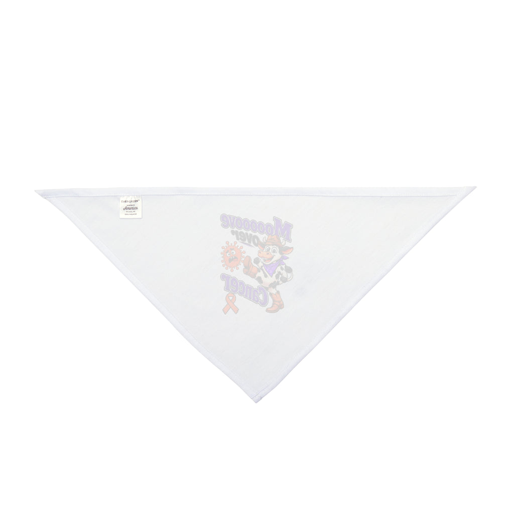 Back view of Moooove Over Cancer pet bandana showing the white fabric and sewn-in label