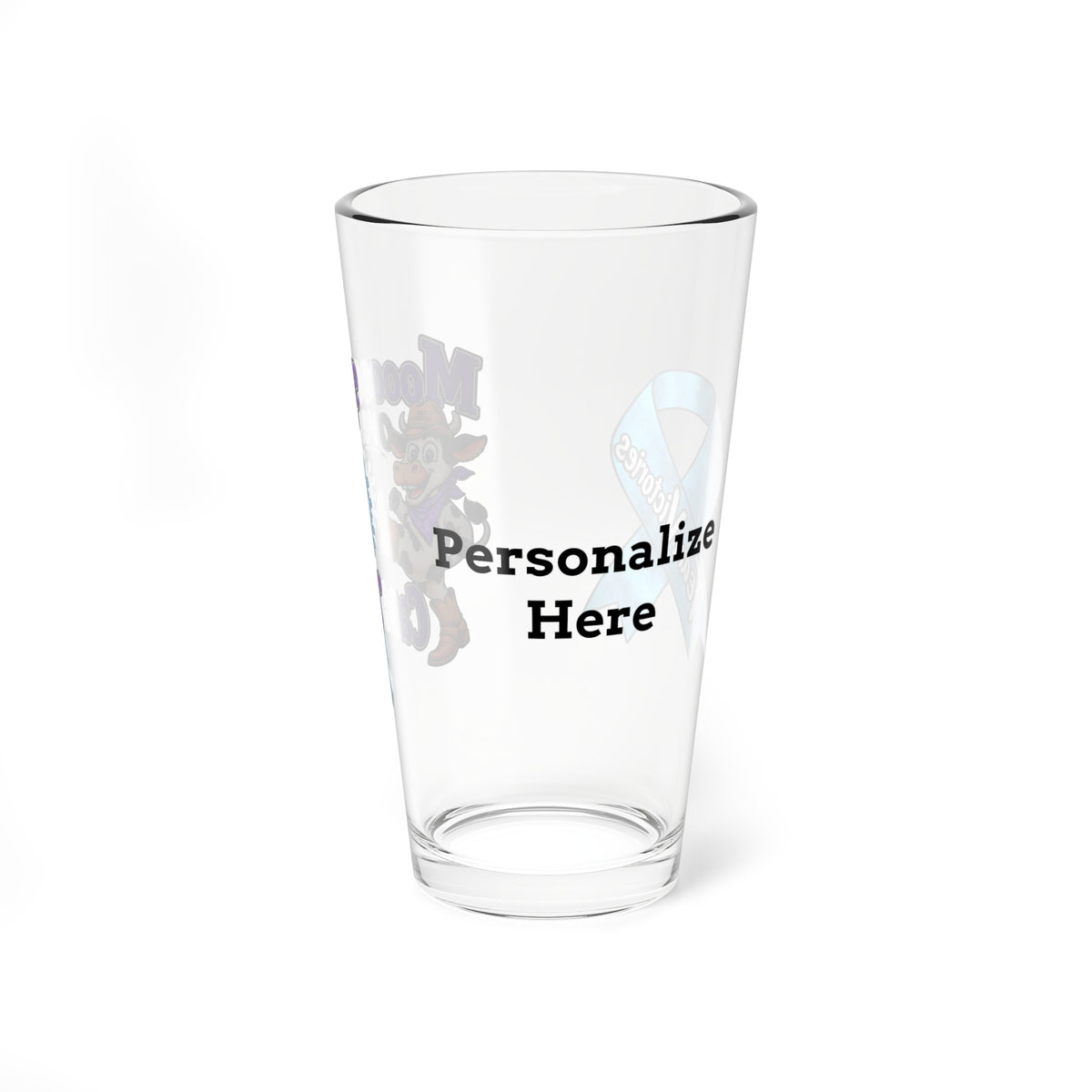 Moooove Over Cancer clear glass showing the custom-name personalization area