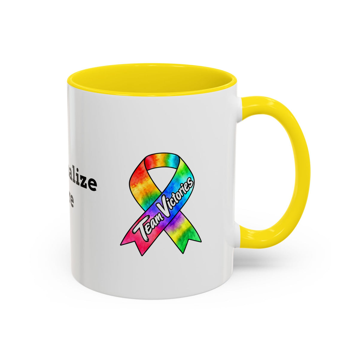 Moooove Over Cancer mug with green accent handle and character artwork