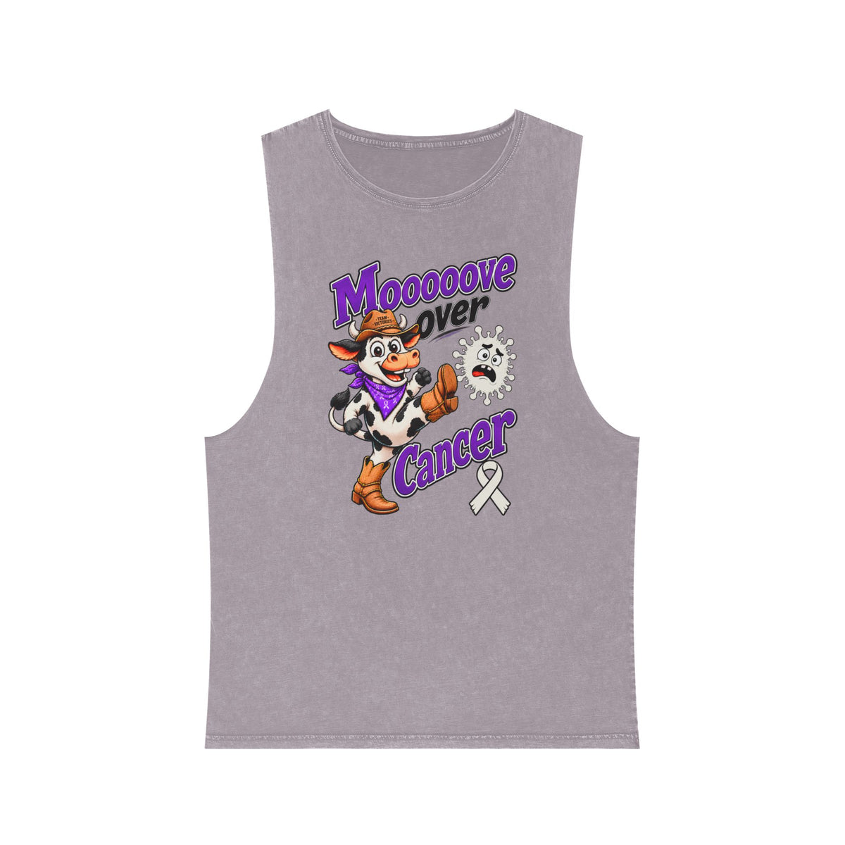 Moooove Over Cancer stonewashed tank top with Lung Cancer awareness ribbon, mauve