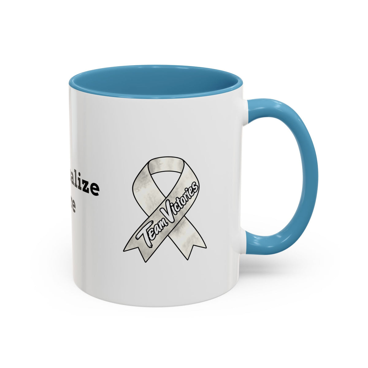 Moooove Over Cancer mug with Lung Cancer awareness ribbon and orange accent handle