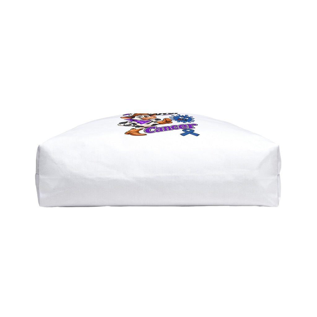 Moooove Over Cancer weekender tote bag showing its structured T-bottom