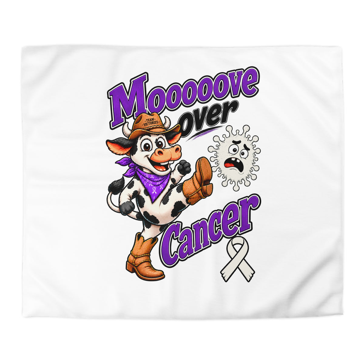 Moooove Over Cancer cover featuring a playful cow design and Lung Cancer awareness ribbon