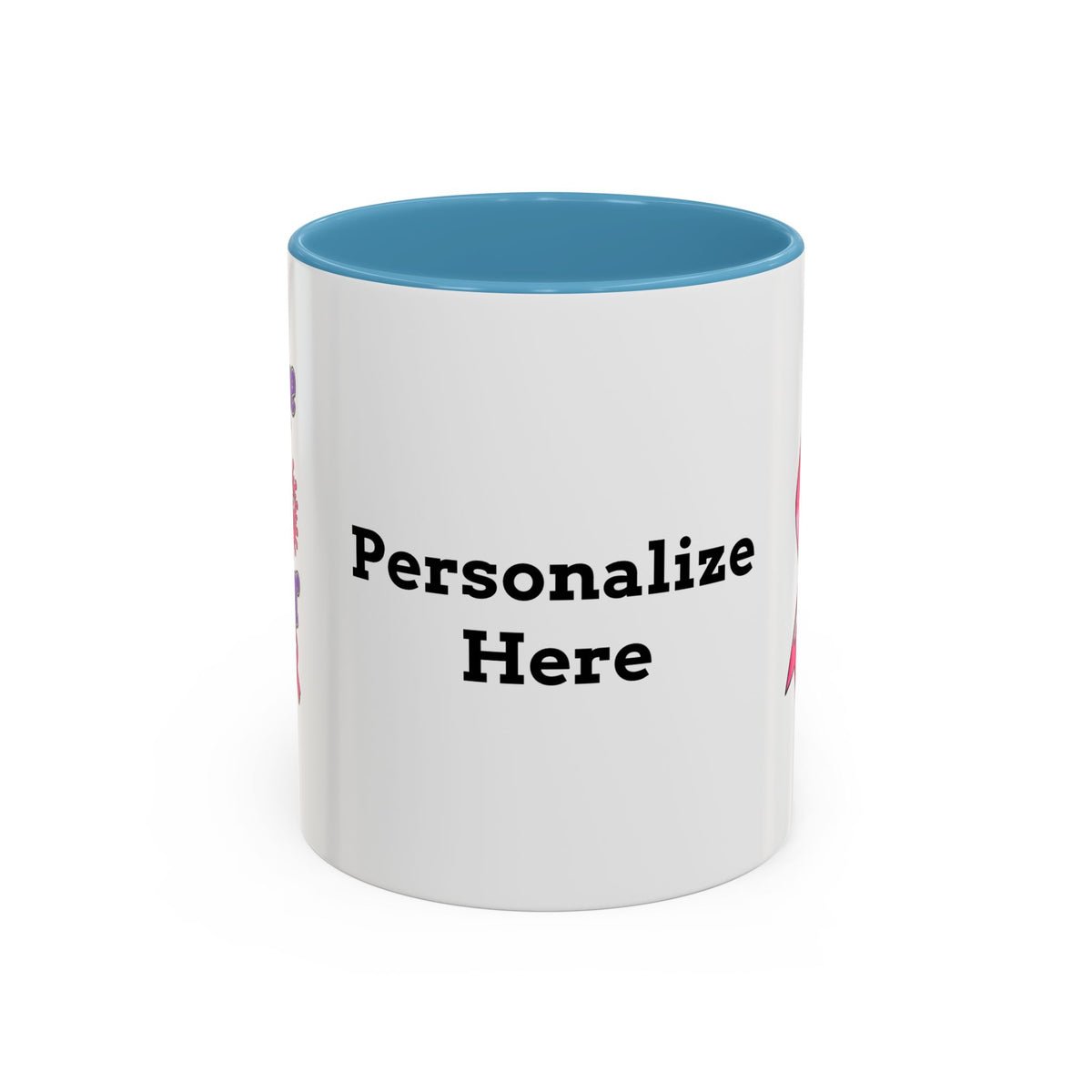 Moooove Over Cancer personalized mug with blue accent interior and handle