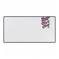 Wide Moooove Over Cancer desk mat featuring colorful cow artwork and green ribbon