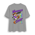 Gray Moooove Over Cancer heavyweight T-shirt with bold purple lettering and Western artwork