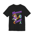 Moooove Over Cancer colorful cow graphic on a black crew-neck T-shirt