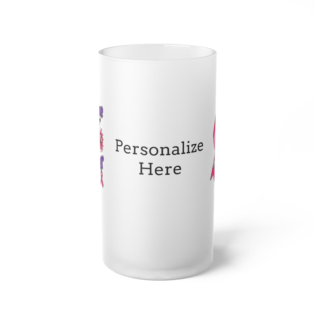 Moooove Over Cancer frosted glass mug showing the personalized custom name area