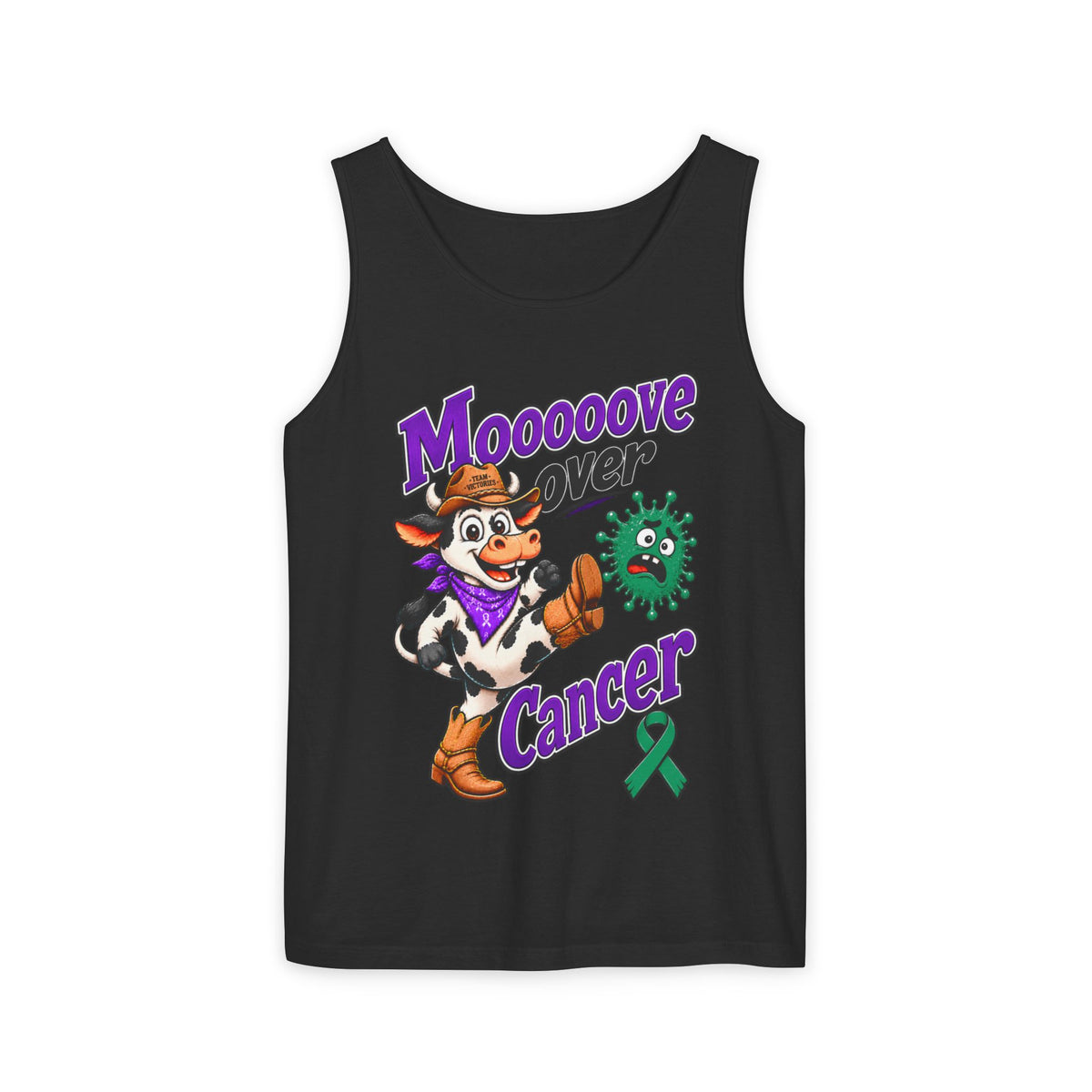 Black Moooove Over Cancer tank top with western cow design and Liver Cancer awareness ribbon