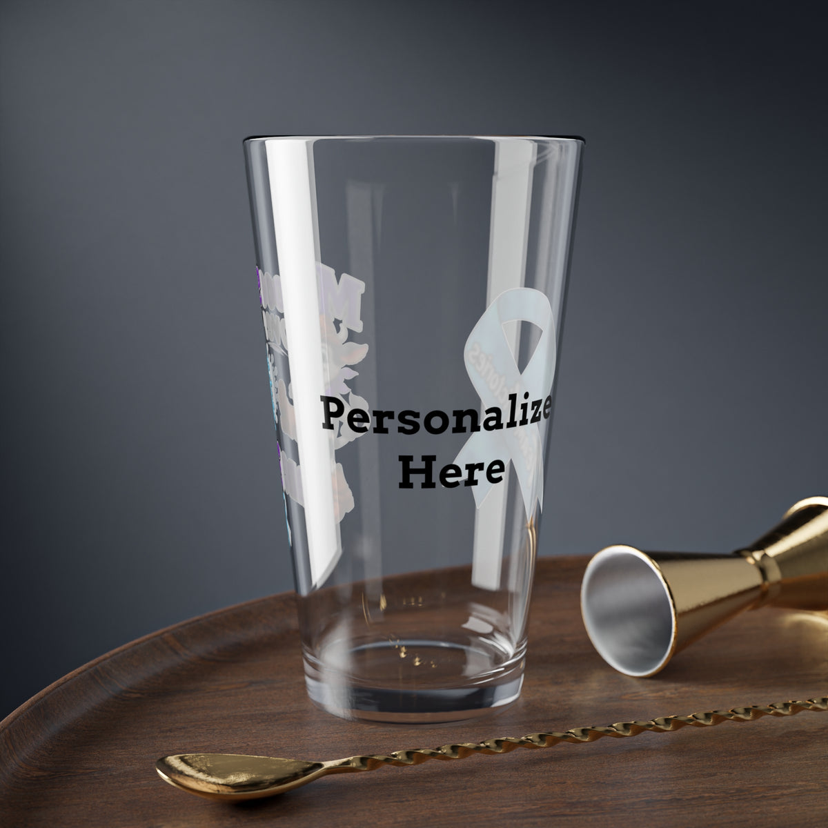 Moooove Over Cancer personalized 16 oz glass with cocktail tools