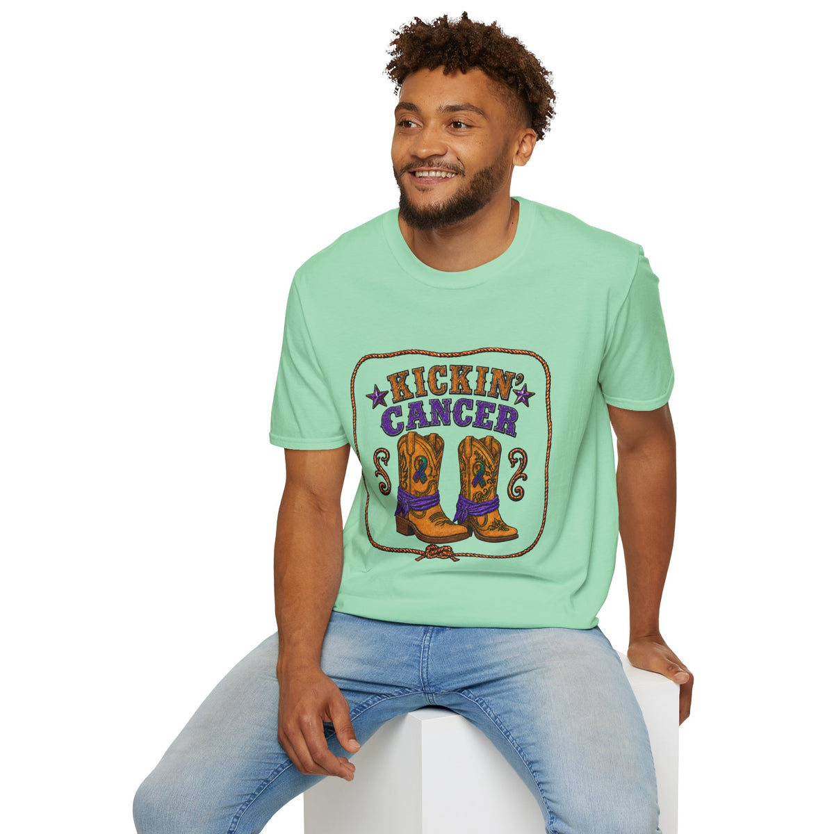 Kickin' Cancer Western Cowboy Boots T-Shirt