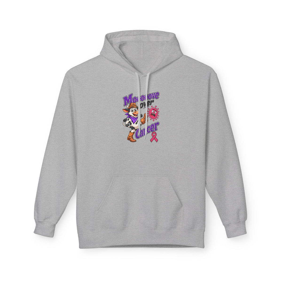 Gray Moooove Over Cancer hoodie with Breast Cancer awareness ribbon chest design