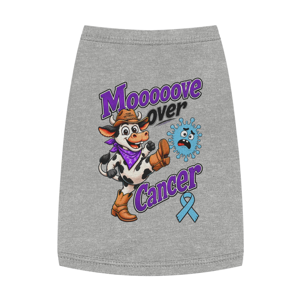 Gray Moooove Over Cancer pet tank top with cow design and Prostate Cancer awareness ribbon