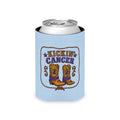 Light blue Kickin' Cancer regular can cooler with western boot artwork around a can