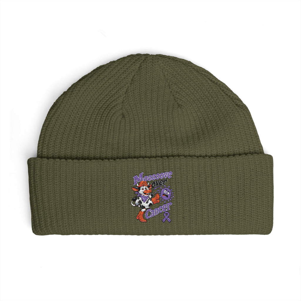 Dark olive Moooove Over Cancer embroidered cuff beanie