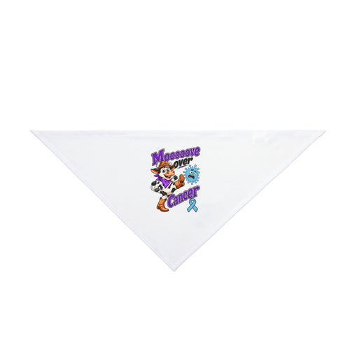 Moooove Over Cancer pet bandana with a light blue Prostate Cancer awareness ribbon