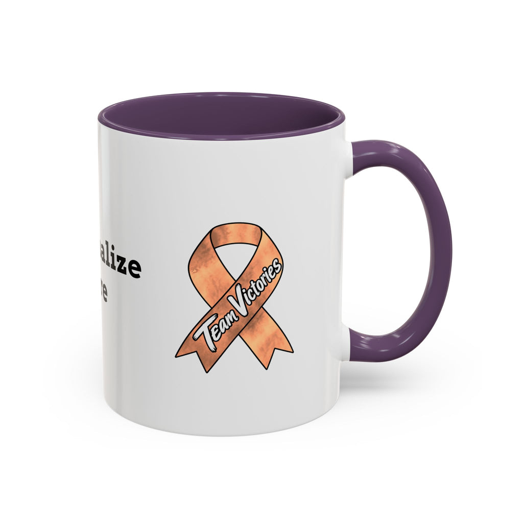 Moooove Over Cancer mug with colorful character artwork and peach Uterine Cancer awareness ribbon
