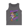 Dark gray Moooove Over Cancer tank top with cow artwork and green ribbon