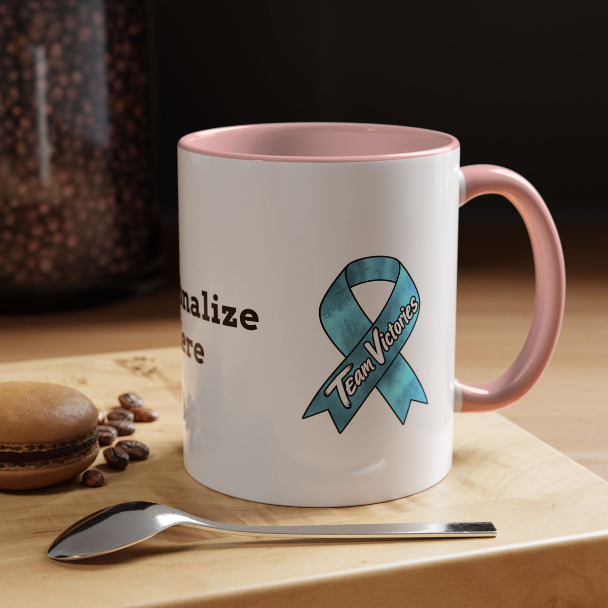 Angled Moooove Over Cancer mug showing artwork and custom-name personalization area